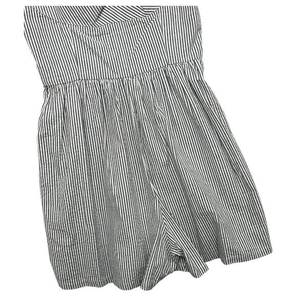 New Trashy Diva Romper Womens 8 Blue White Seersucker Pin Up Striped Retro 70s - Picture 6 of 14